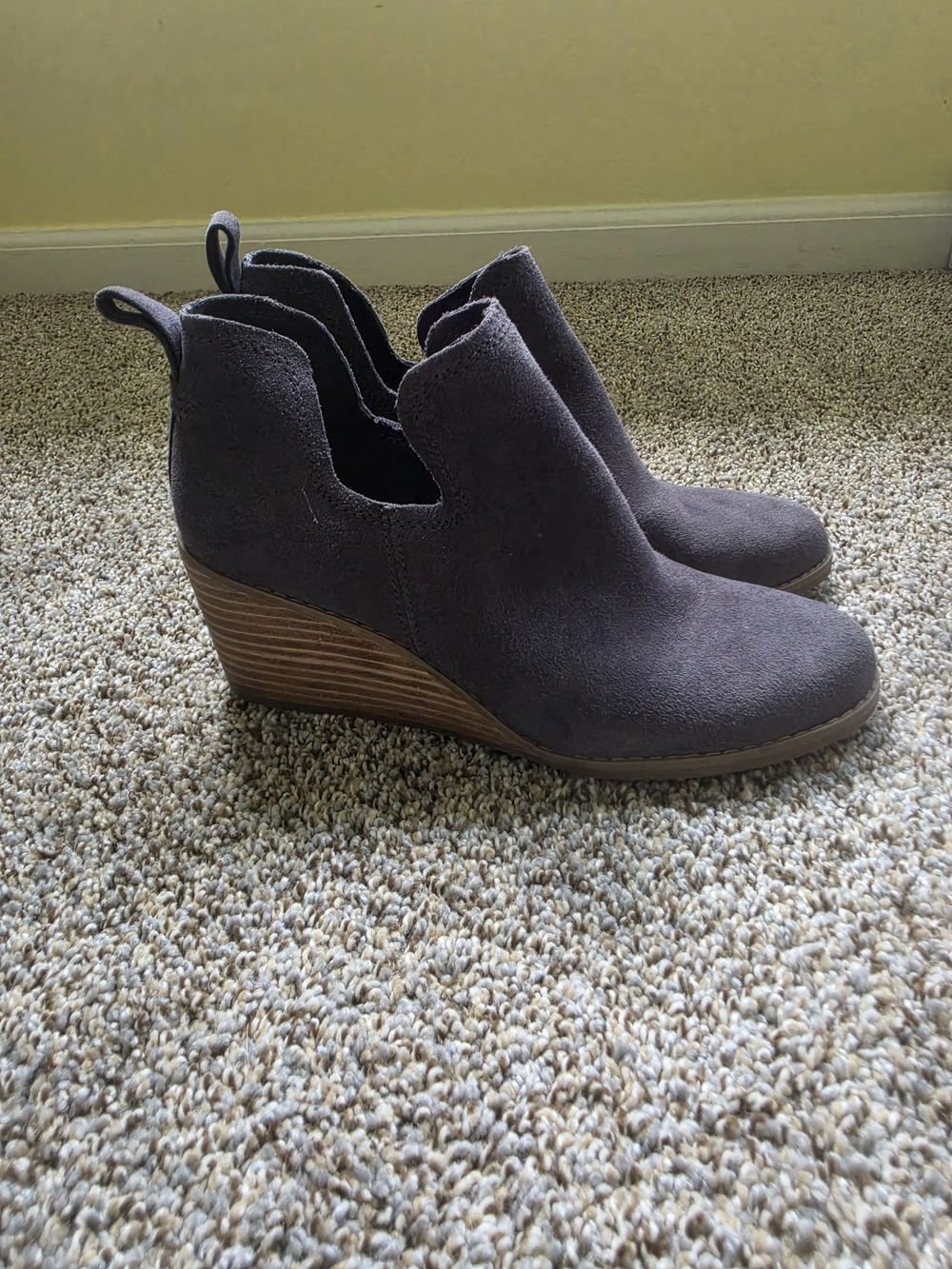 Toms Charcoal Suede Wedge Booties